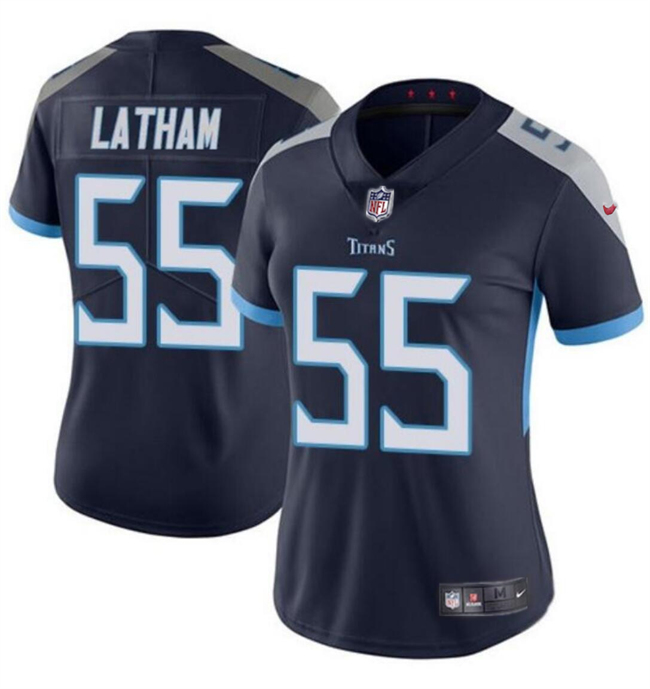 Women's Tennessee Titans #55 JC Latham Navy 2024 Draft Vapor Stitched Football Jersey(Run Small)